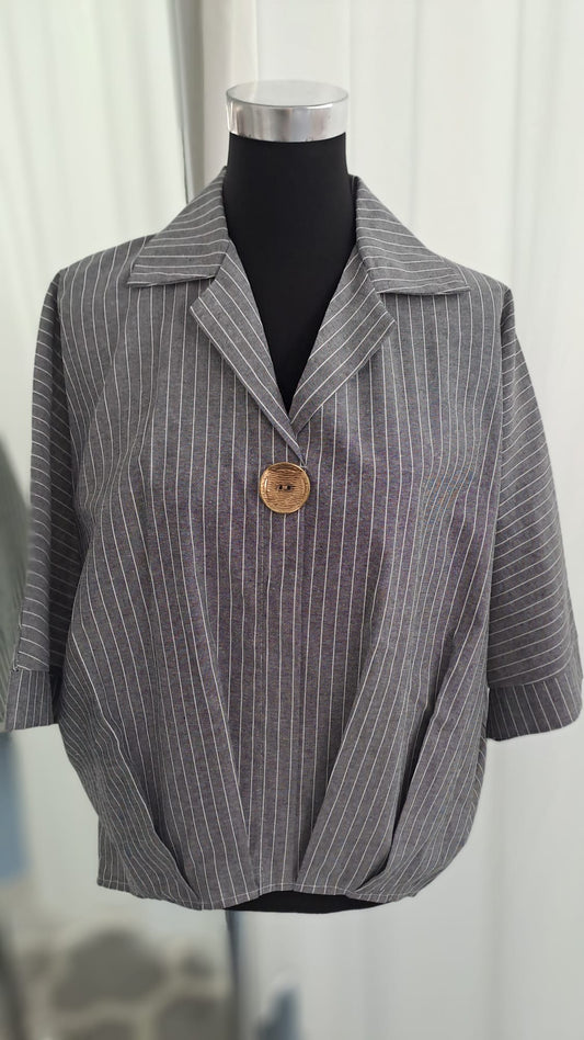 Schlupfbluse Grau Nadelstreifen - Leinen Baumwolle - Liping Moda 6103 - Vorderansicht