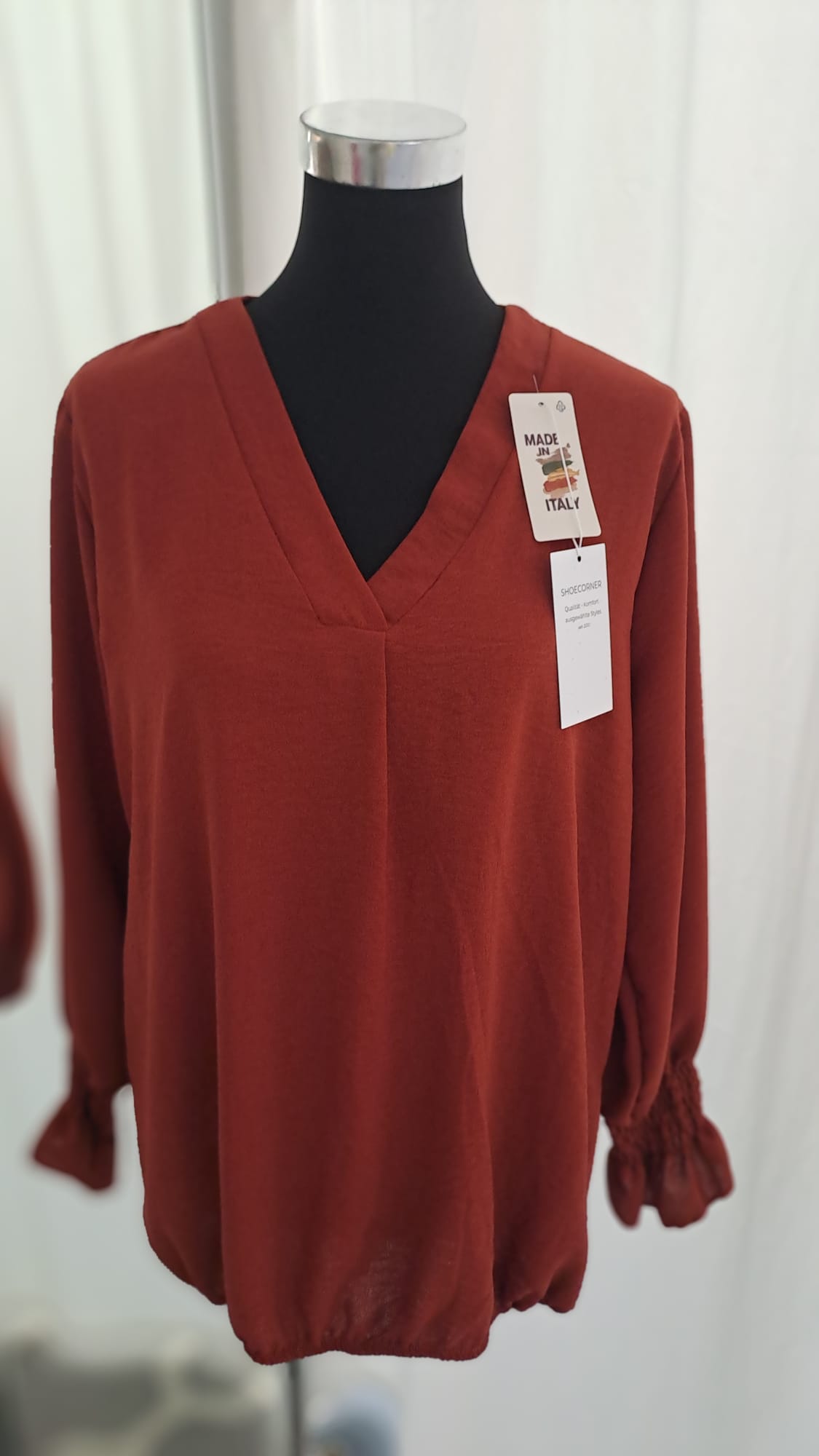 Schlupfbluse Rost | V-Ausschnitt & Gummibund | SM Youngfashion 6909 - Seitenansicht