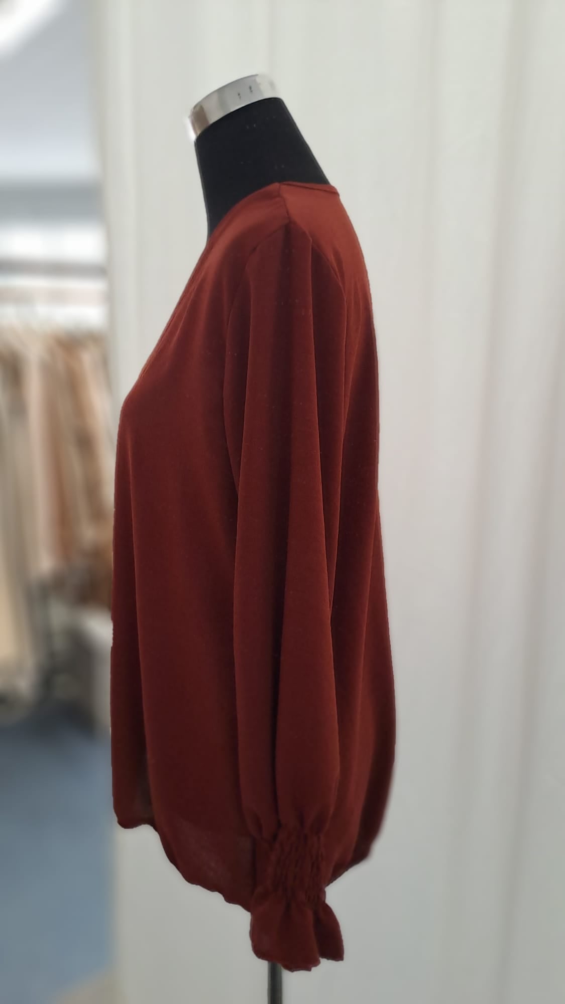 Schlupfbluse Rost | V-Ausschnitt & Gummibund | SM Youngfashion 6909 - Frontansicht