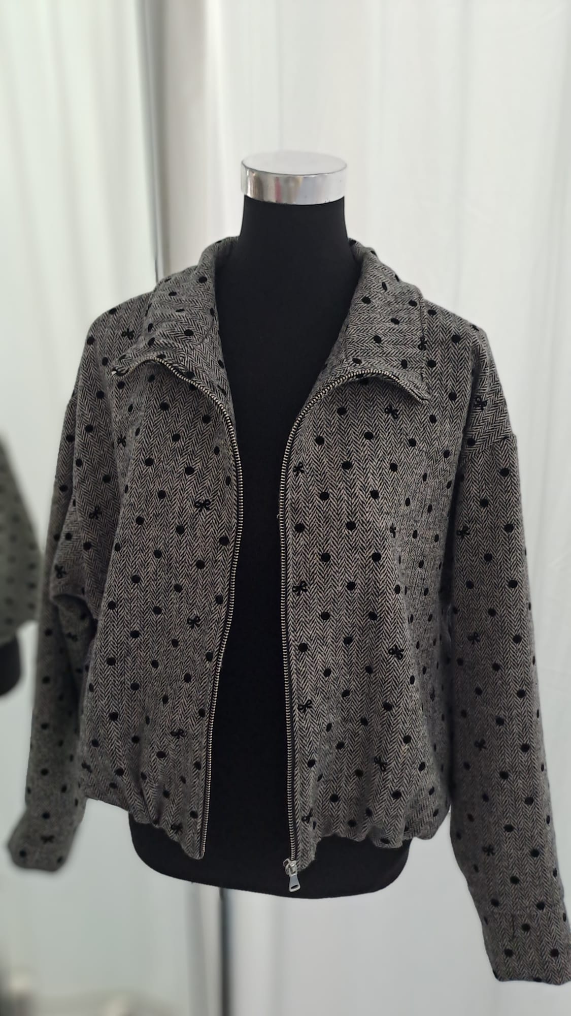 Jacke Fischgrät-Muster Grau-Schwarz | Liping Moda 6859