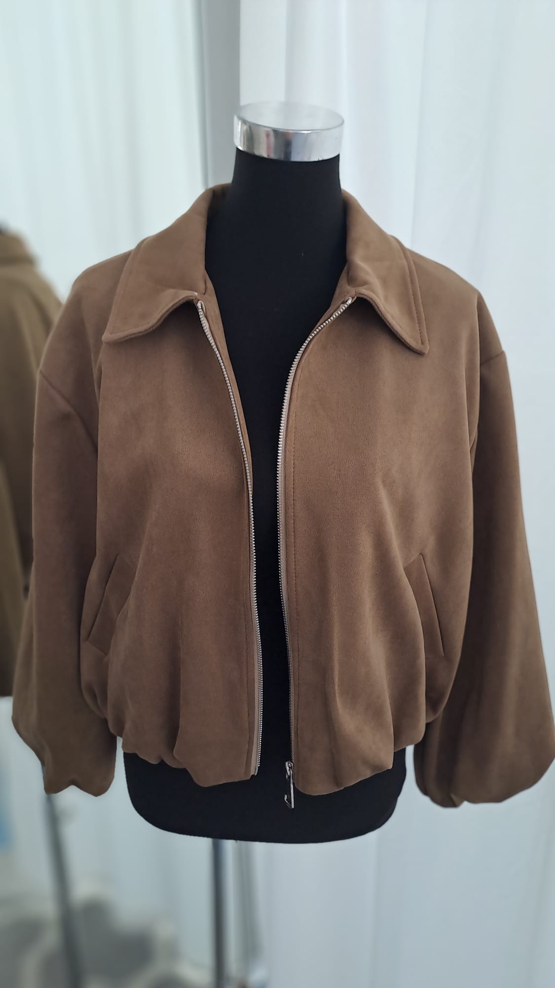 Jacke Camel Wildlederoptik Ballonärmel | Charme Mode 6777