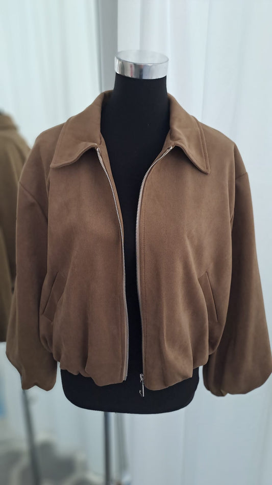 Jacke Camel Wildlederoptik Ballonärmel | Charme Mode 6777