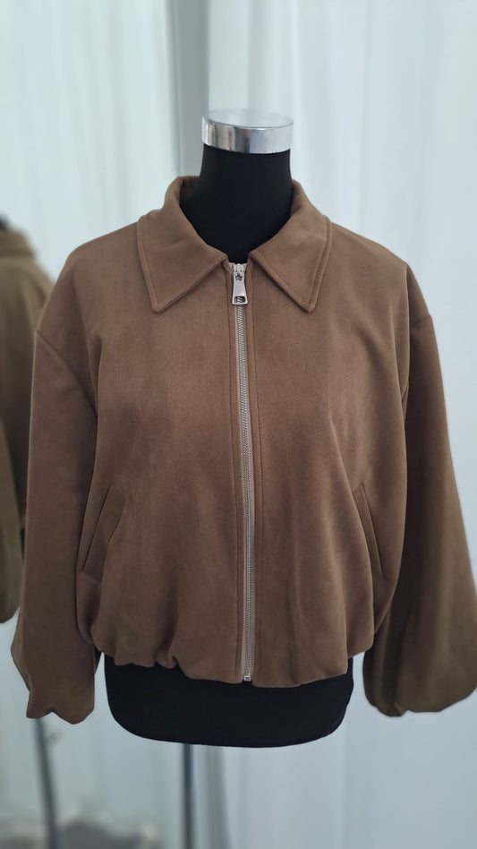 Jacke Camel Wildlederoptik Ballonärmel | Charme Mode 6777