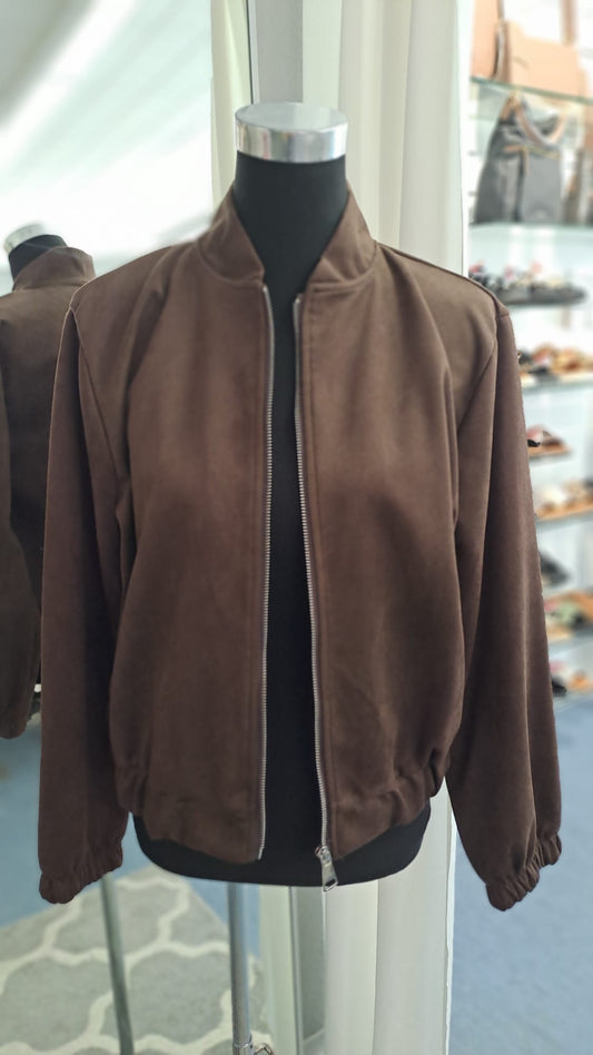 Bomberjacke Mocca Wildlederoptik | Charme Mode 6793 - Seitenansicht