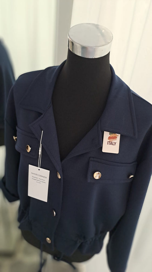 Leichte Jacke in Blau – Elegante Übergangsjacke - SM Youngfashion 6894 - Detailansicht Kragen
