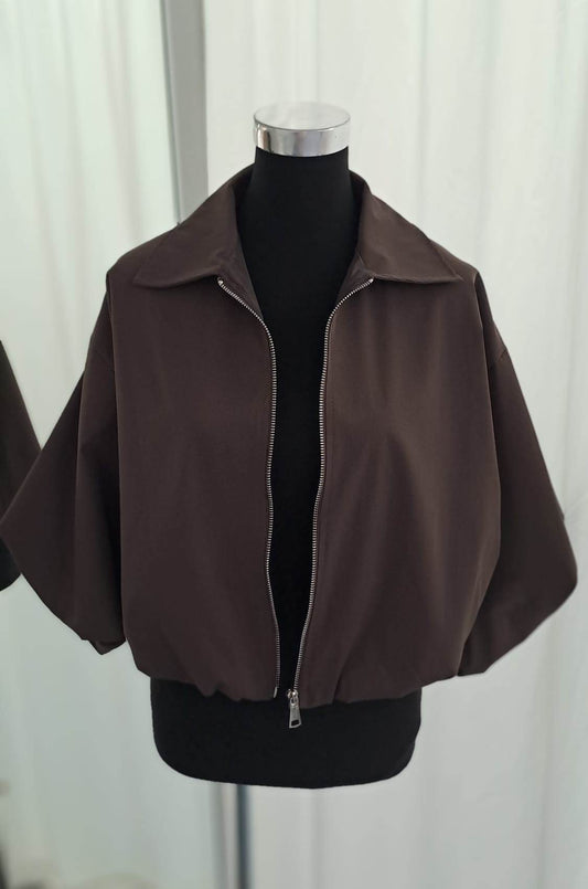 Ballonjacke Mocca Kurzarm, Cropped Herbstjacke, Charme Mode 6930 - Vorderansicht