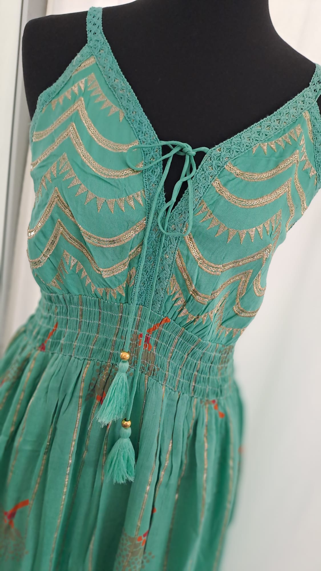Maxikleid - Boho Sommerkleid mit Stickerei in Mint | 6087