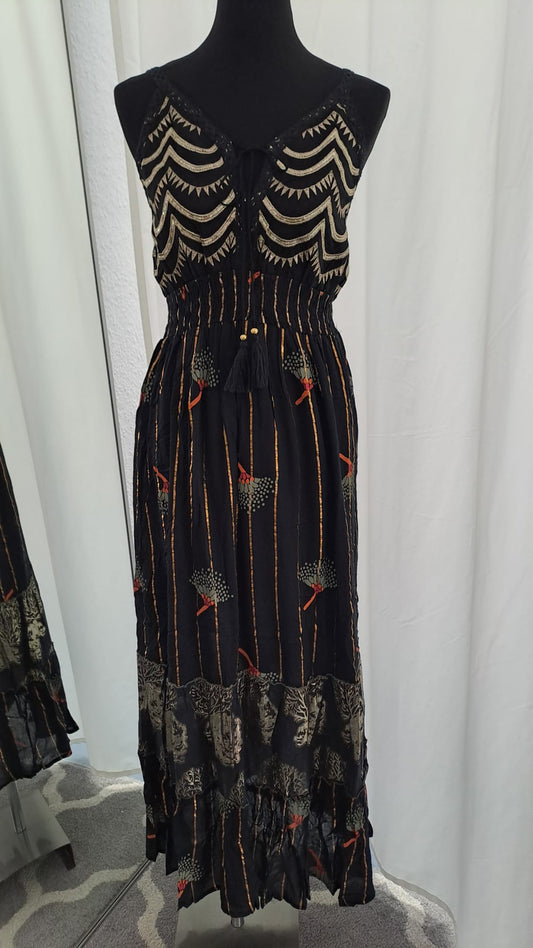 Maxikleid - Boho Sommerkleid mit Stickerei in Schwarz | 6088