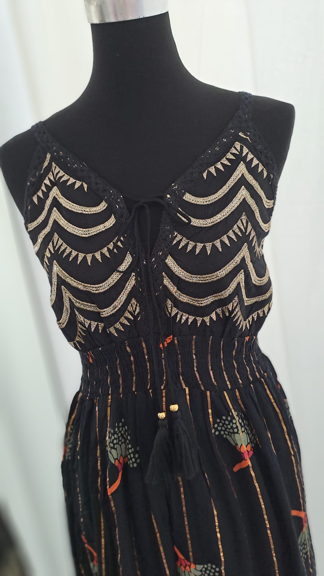 Maxikleid - Boho Sommerkleid mit Stickerei in Schwarz | 6088
