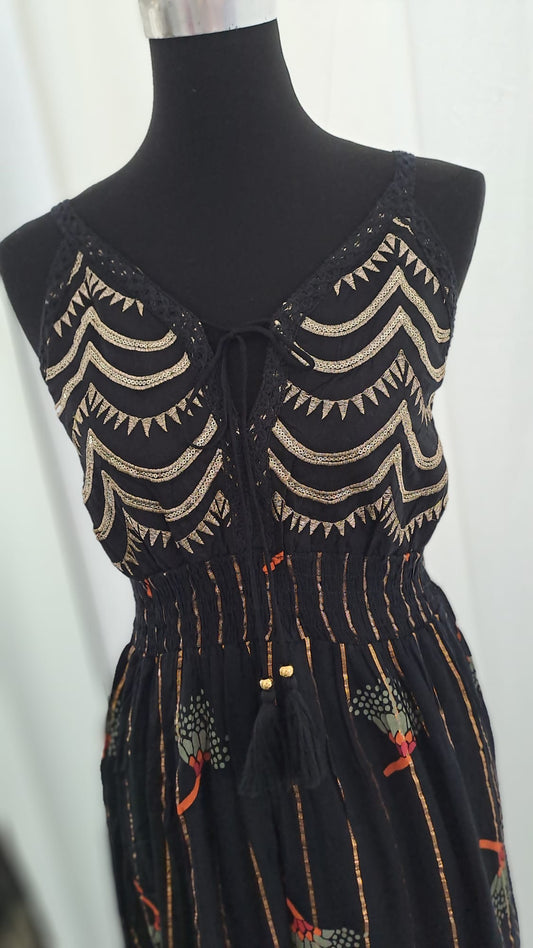 Maxikleid - Boho Sommerkleid mit Stickerei in Schwarz | 6088