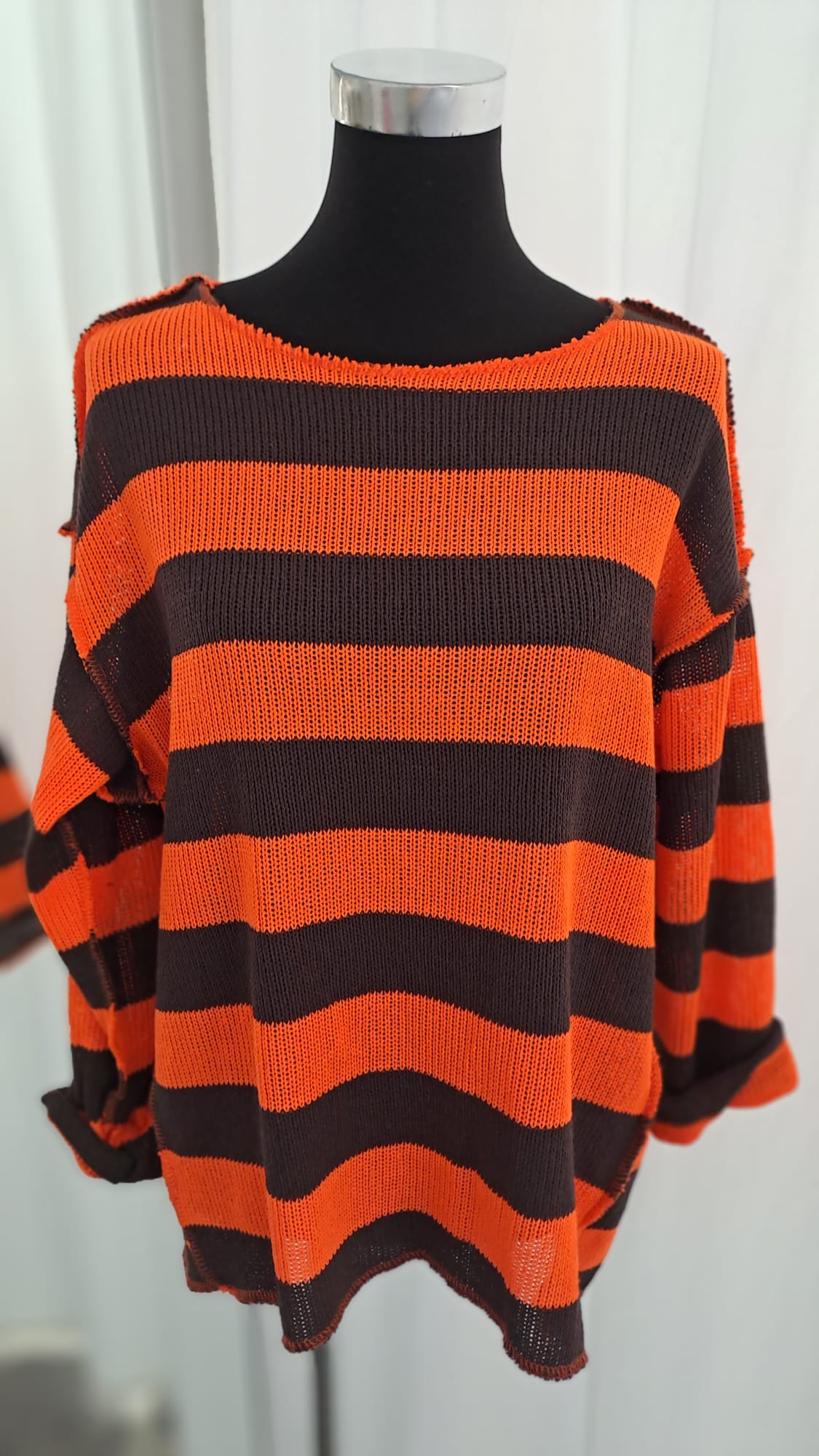 Strickpulli Orange Mocca gestreift | Charme Mode 6829 - Seitenansicht