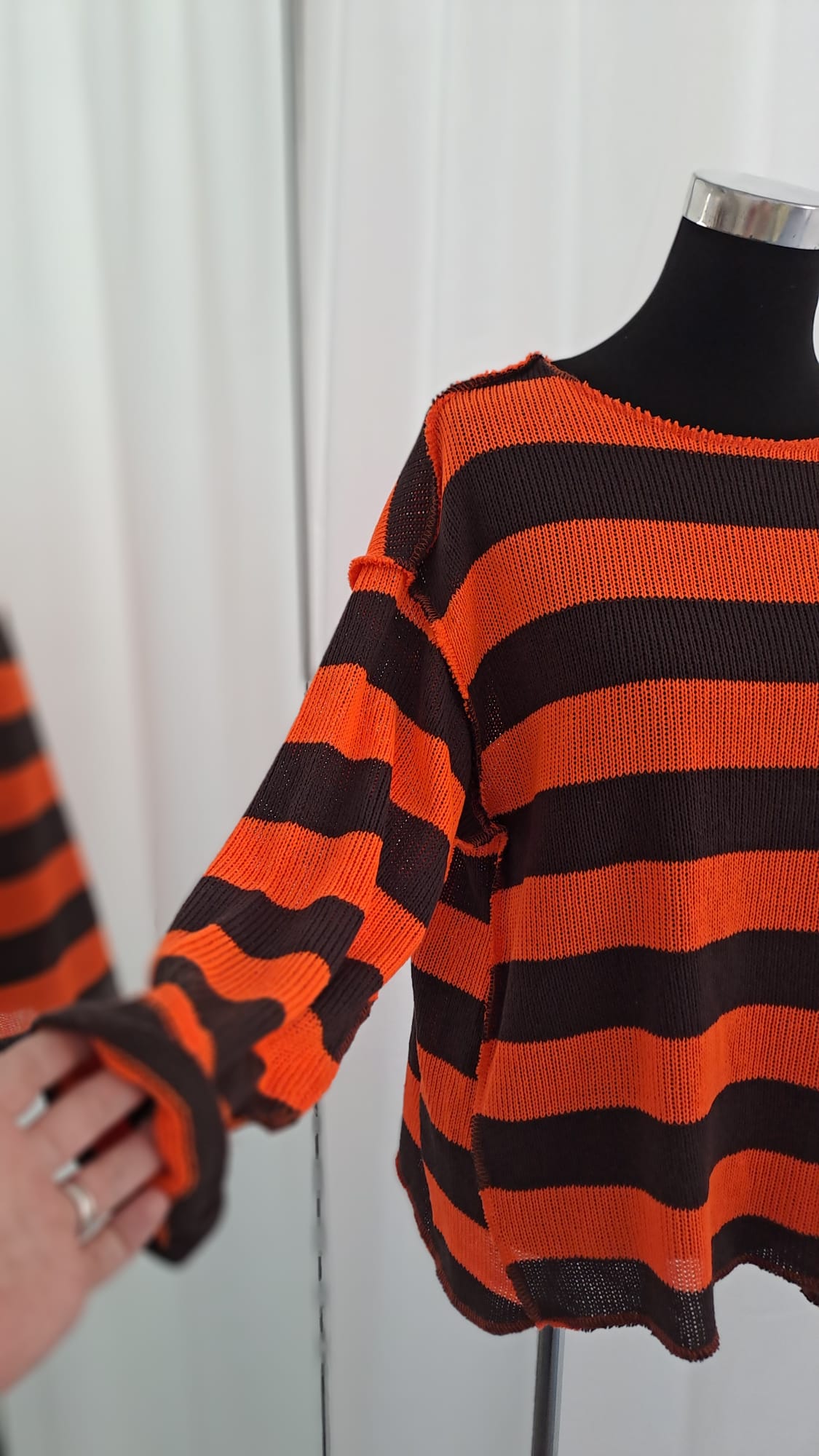 Strickpulli Orange Mocca gestreift | Charme Mode 6829 - Frontansicht