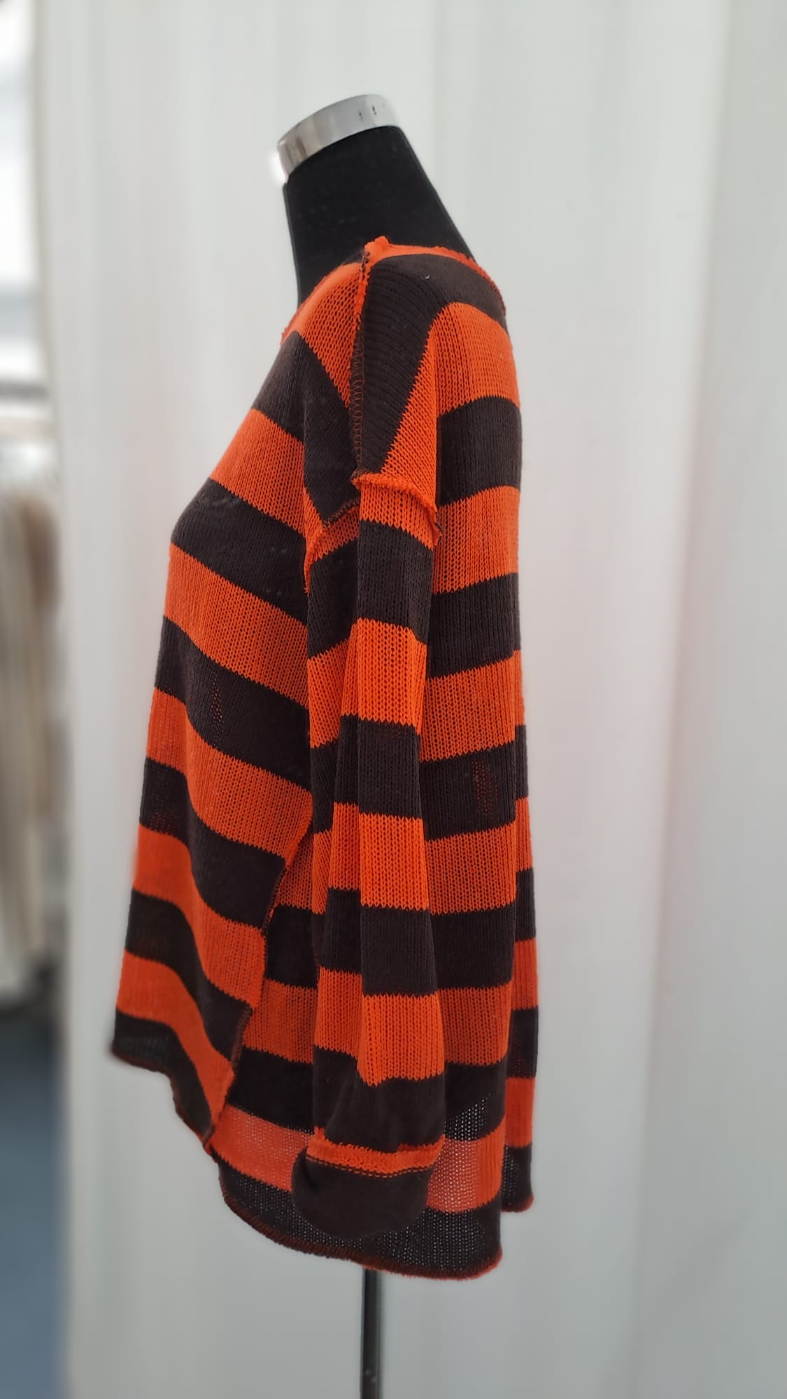 Strickpulli Orange Mocca gestreift | Charme Mode 6829 - Detailansicht Länge