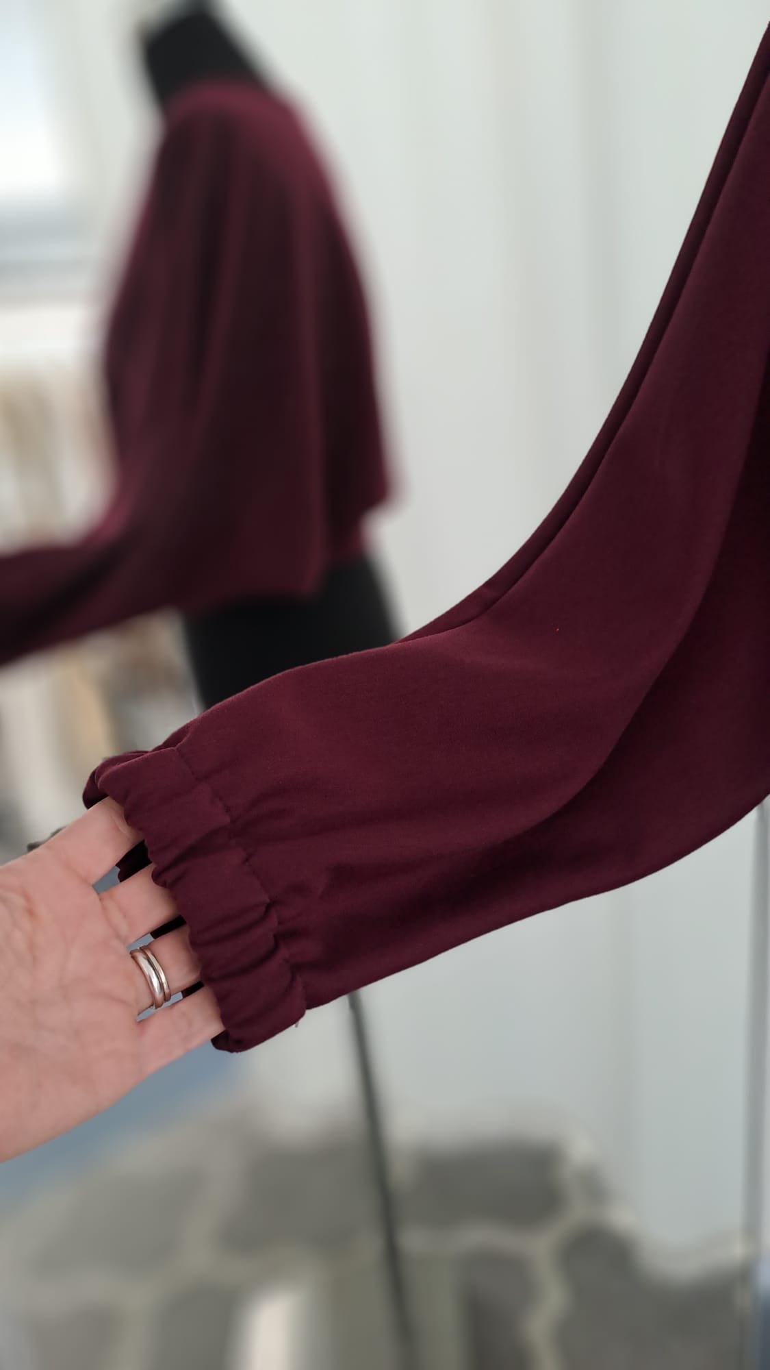 Cropped Pulli Beere - Langarm Pullover - Charme Mode 6935 - Detailansicht Bund