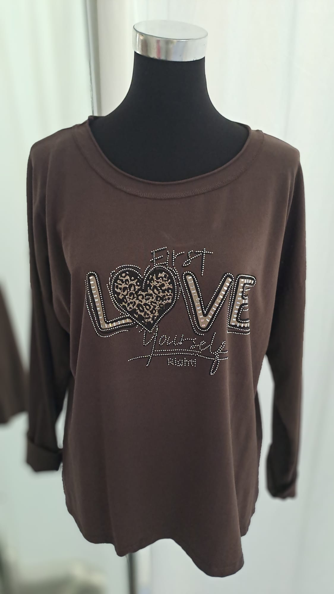 Langarmshirt „Love“ Mocca | Charme Mode 6797 - Seitenansicht