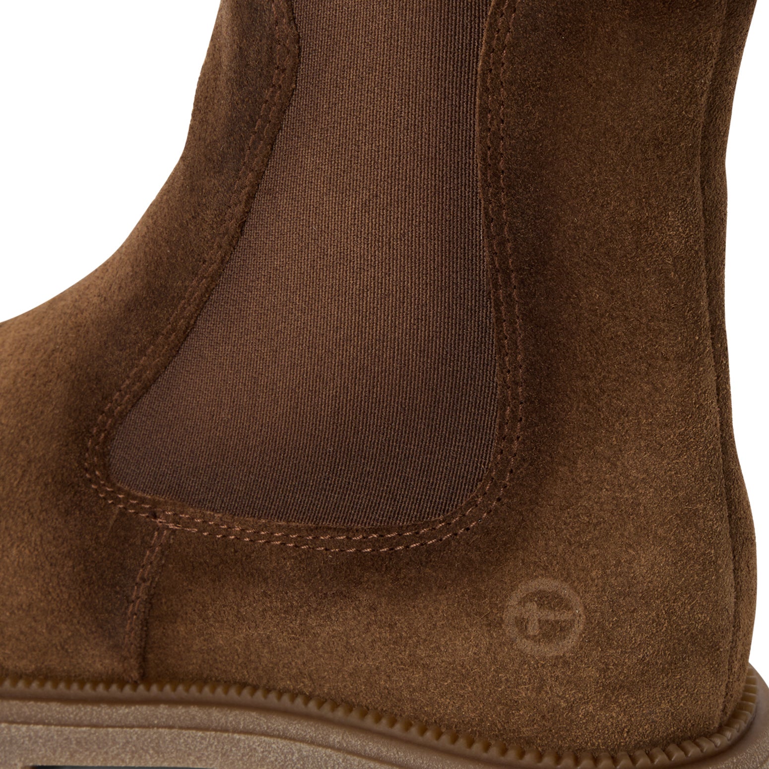 Tamaris Chelsea Boot 25427 Braun | Nubukleder mit Fußbett - Detailansicht Gummieinsatz