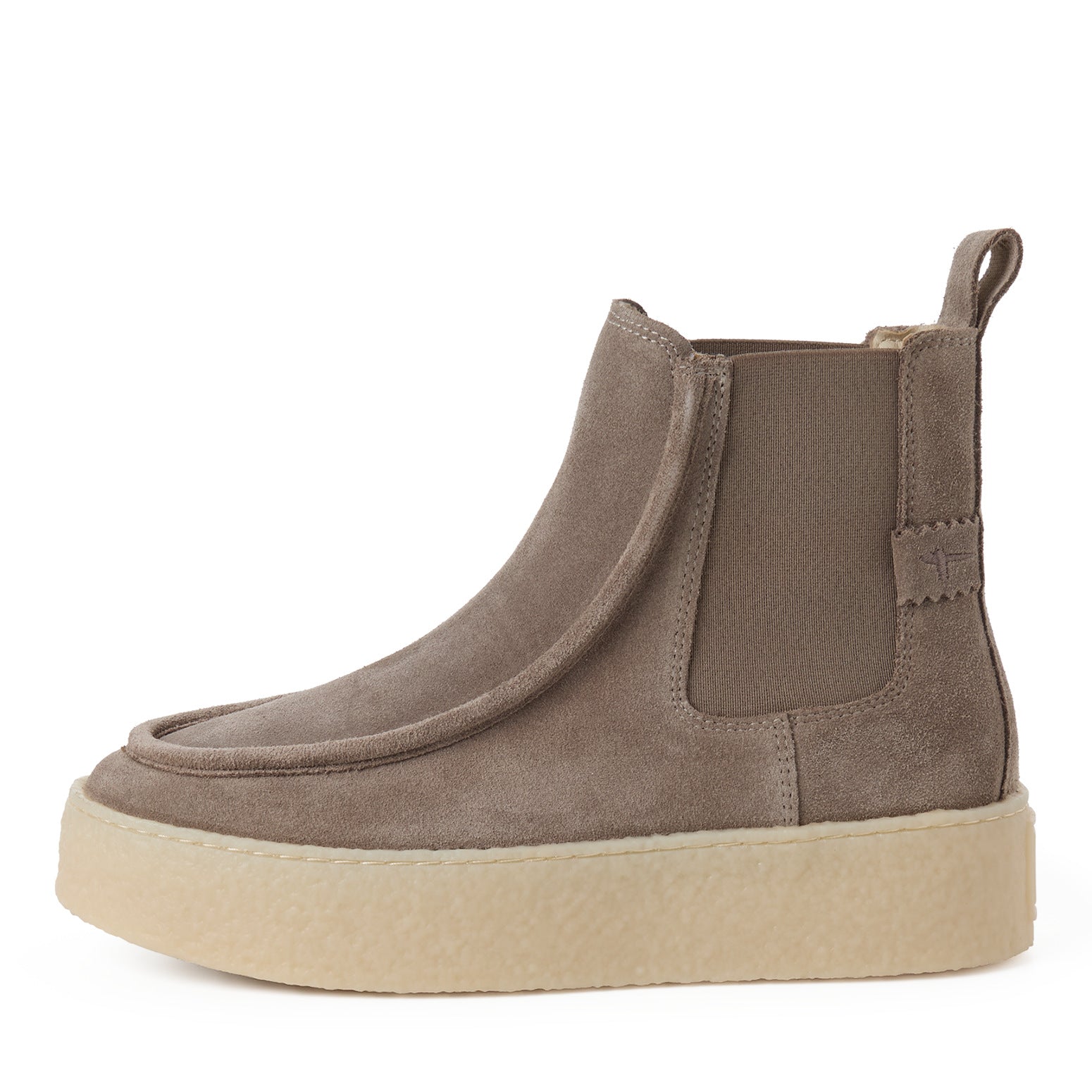 Tamaris Chelsea Boot 25401 Taupe-Beige | Velourleder mit Crêpesohle - Seitenansicht