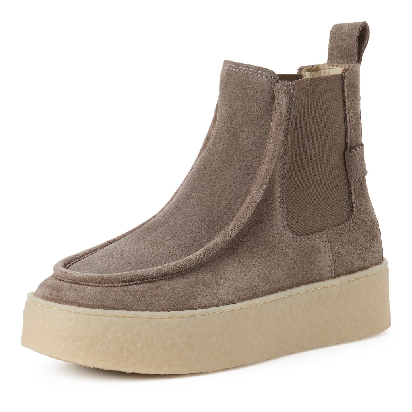 Tamaris Chelsea Boot 25401 Taupe-Beige | Velourleder mit Crêpesohle - Frontansicht
