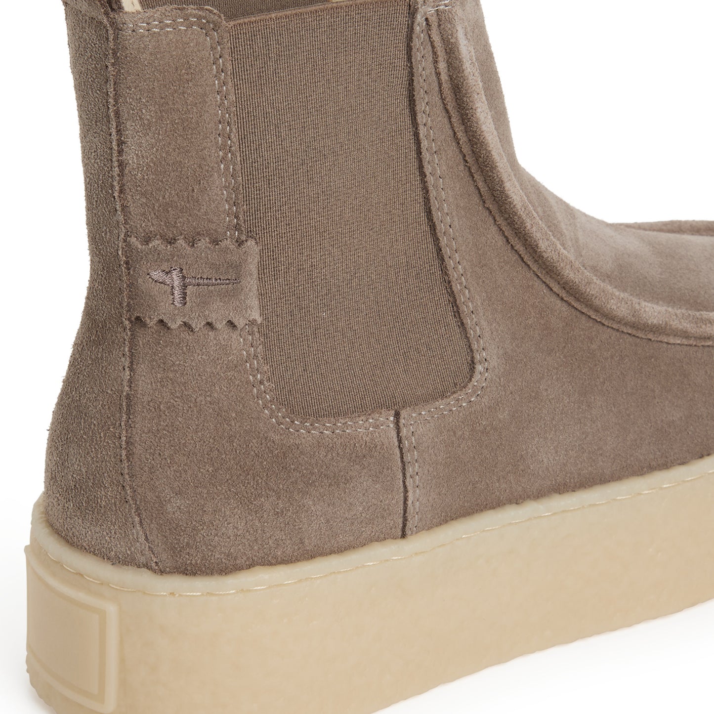 Tamaris Chelsea Boot 25401 Taupe-Beige | Velourleder mit Crêpesohle - Detailansicht Material
