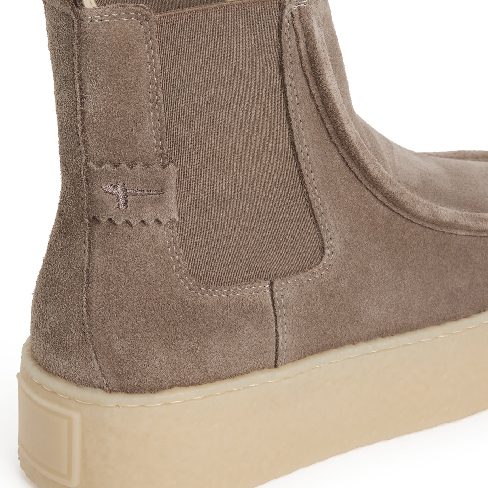 Tamaris Chelsea Boot 25401 Taupe-Beige | Velourleder mit Crêpesohle - Detailansicht Material