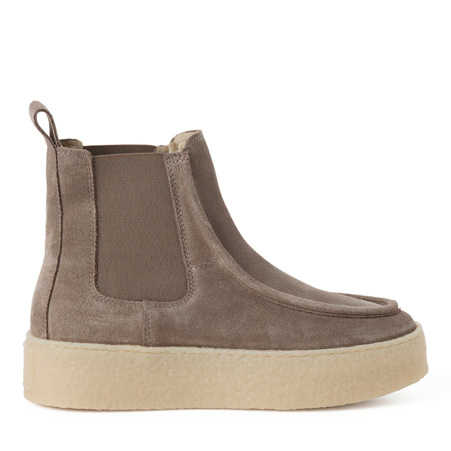 Tamaris Chelsea Boot 25401 Taupe-Beige | Velourleder mit Crêpesohle - Detailansicht Gummieinsatz