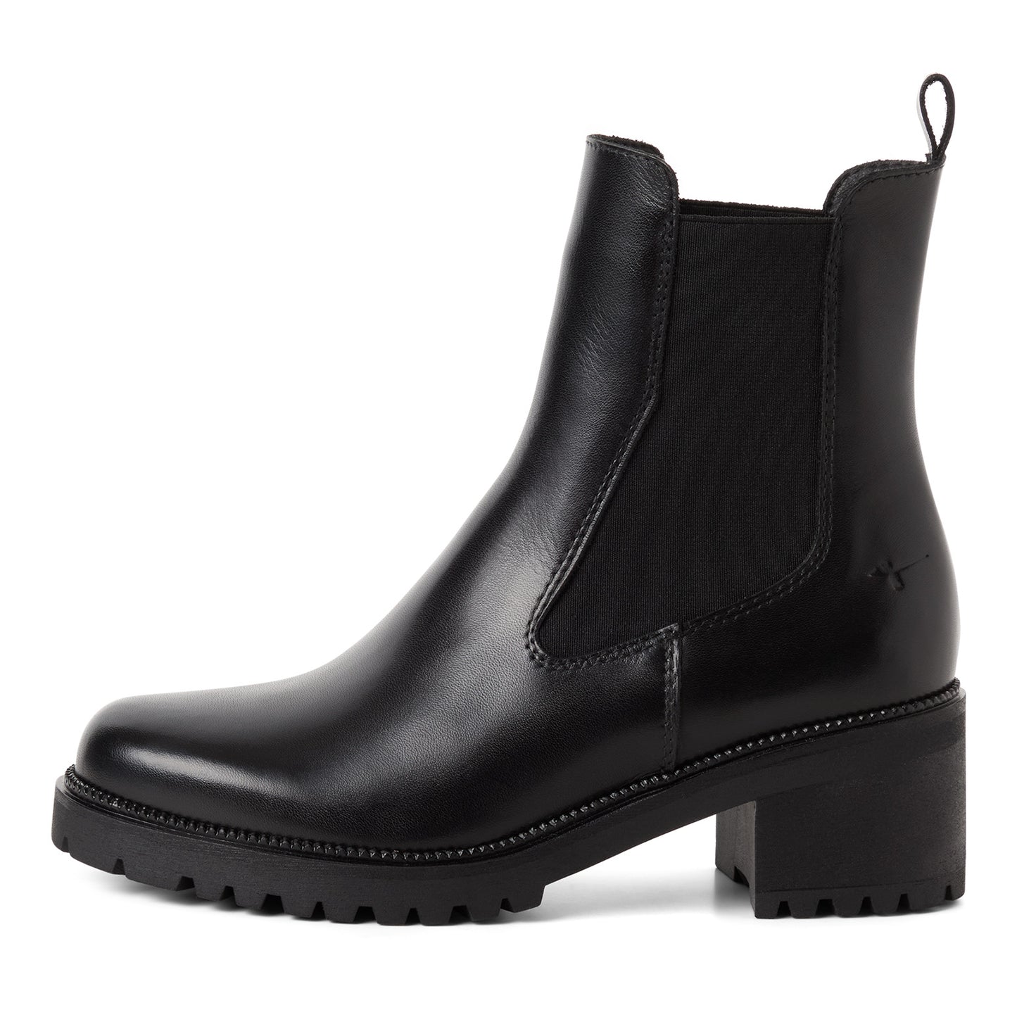 Tamaris Chelsea Boot 25407 Schwarz | Leder Stiefelette mit Blockabsatz – Seitenansicht
