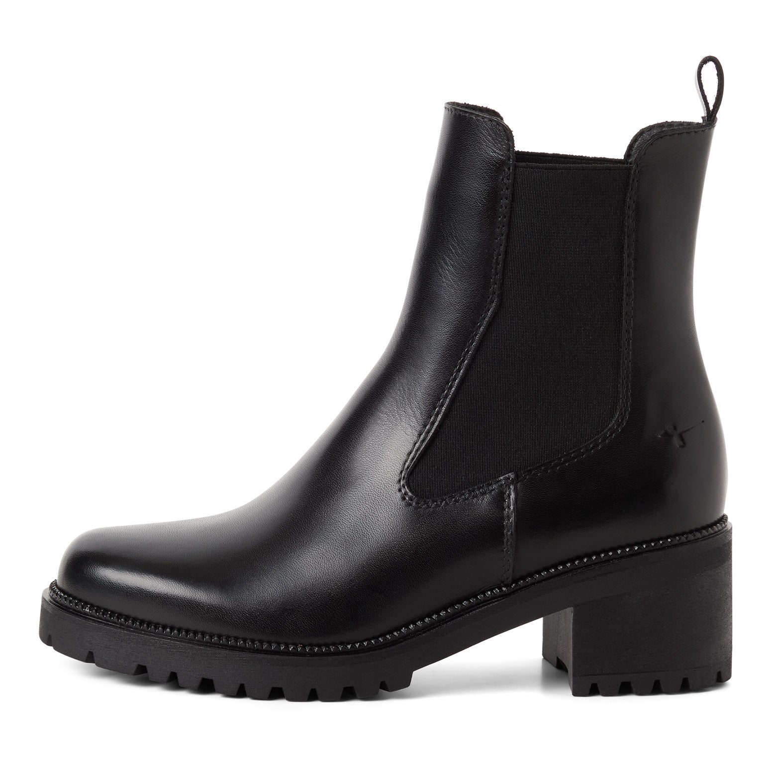 Tamaris Chelsea Boot 25407 Schwarz | Leder Stiefelette mit Blockabsatz – Seitenansicht