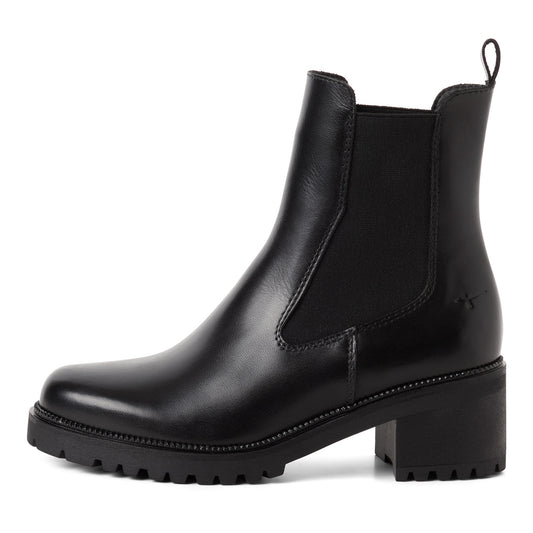 Tamaris Chelsea Boot 25407 Schwarz | Leder Stiefelette mit Blockabsatz – Seitenansicht