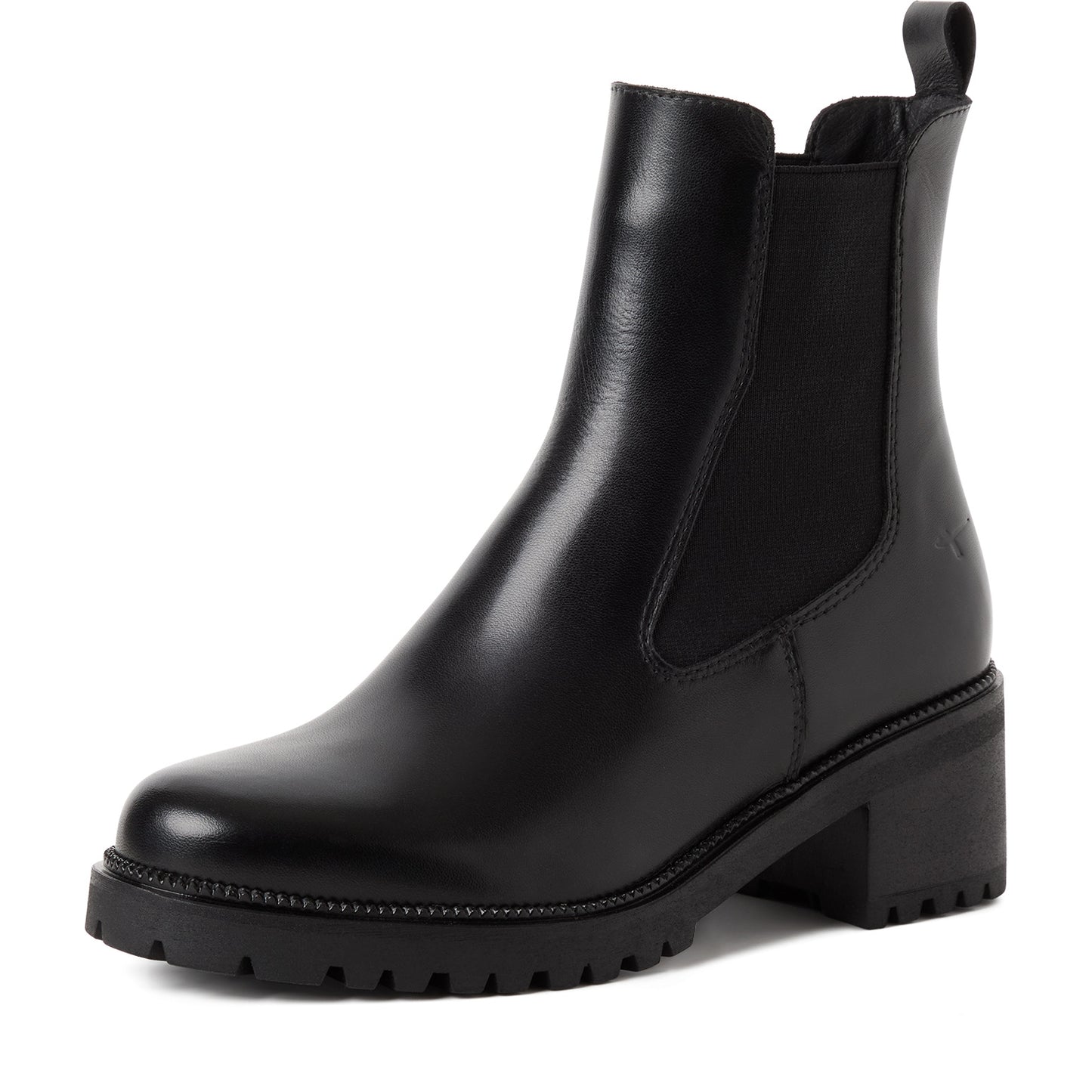 Tamaris Chelsea Boot 25407 Schwarz | Leder Stiefelette mit Blockabsatz – Frontansicht