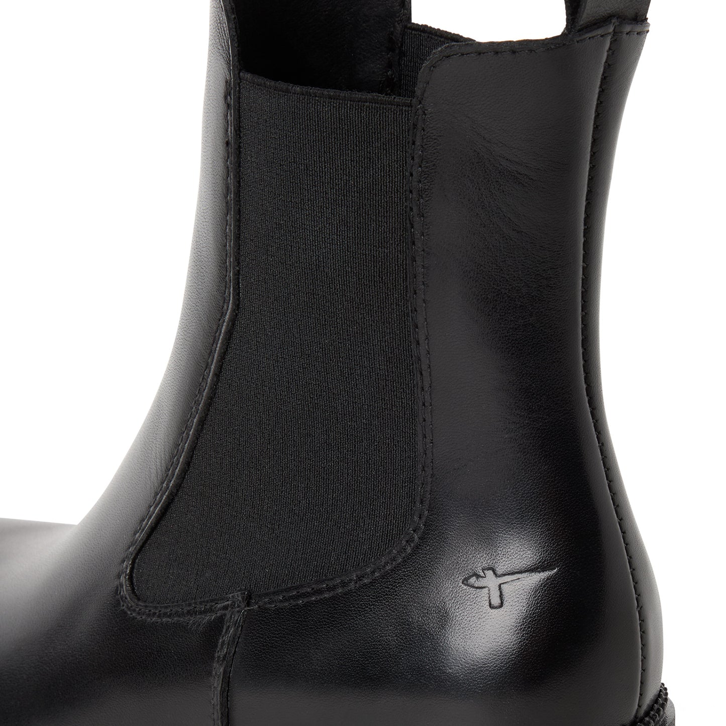 Tamaris Chelsea Boot 25407 Schwarz | Leder Stiefelette mit Blockabsatz – Detailnsicht Gummieinsatz