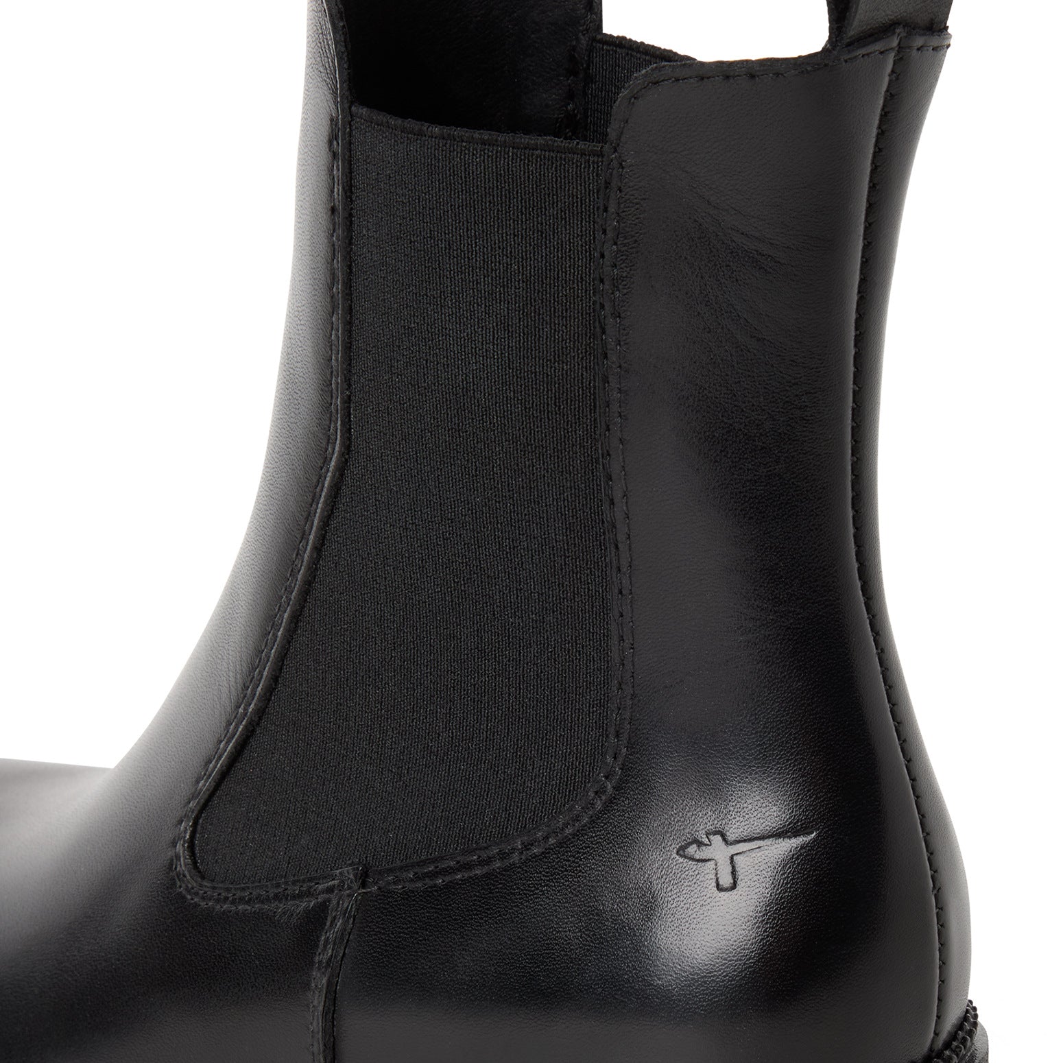 Tamaris Chelsea Boot 25407 Schwarz | Leder Stiefelette mit Blockabsatz – Detailnsicht Gummieinsatz