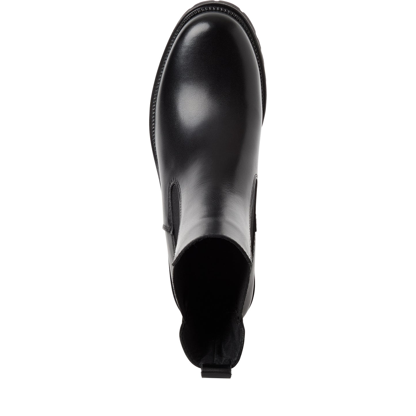 Tamaris Chelsea Boot 25407 Schwarz | Leder Stiefelette mit Blockabsatz – Detailansicht Voderblatt