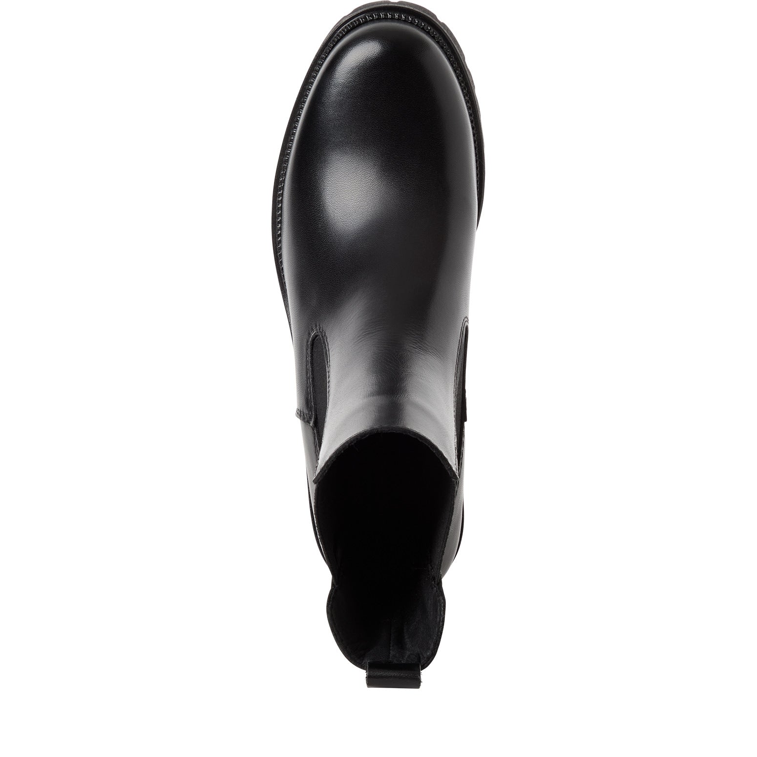 Tamaris Chelsea Boot 25407 Schwarz | Leder Stiefelette mit Blockabsatz – Detailansicht Voderblatt