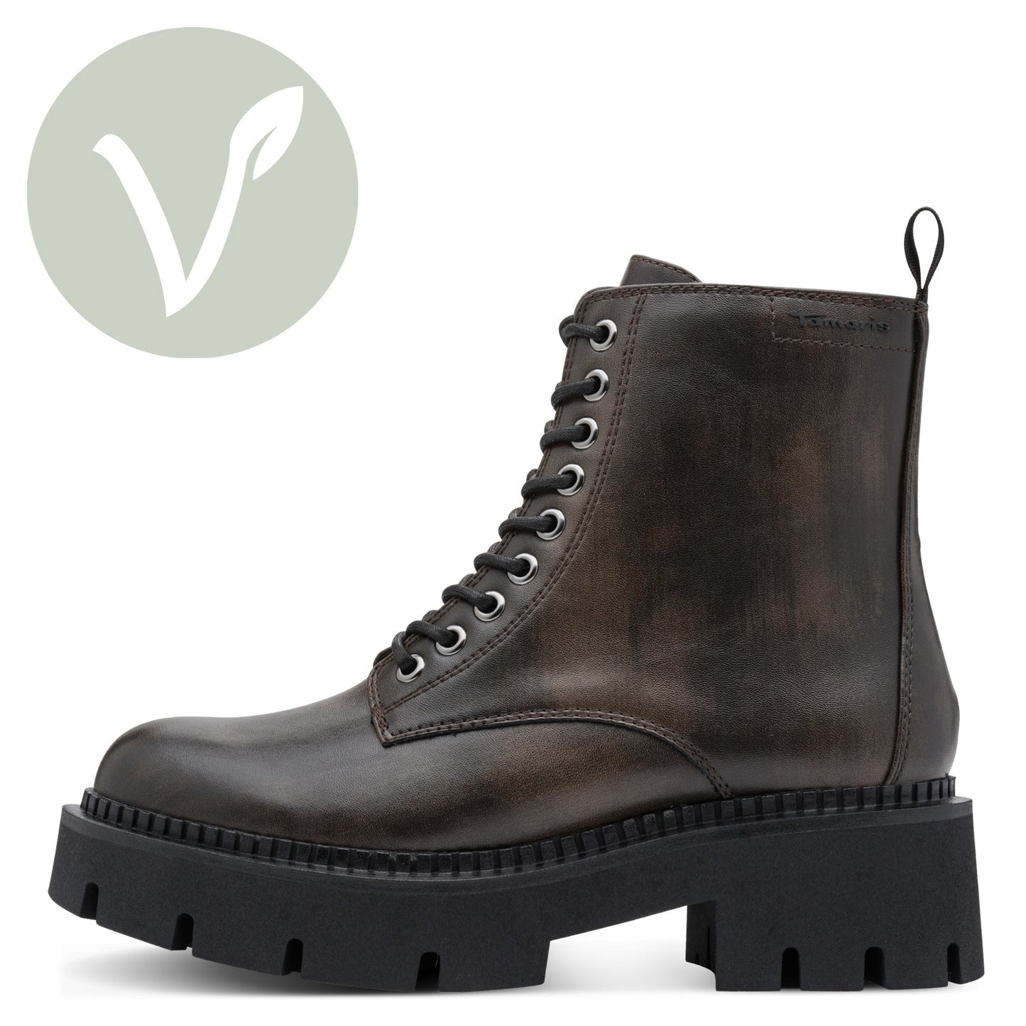 Tamaris Stiefelette 25254 Cigar-Braun | Veganer Schnürboot mit Chunky-Sohle - Seitenansicht