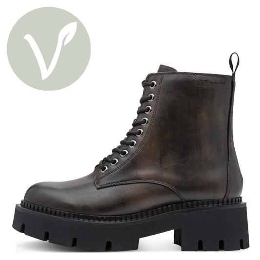 Tamaris Stiefelette 25254 Cigar-Braun | Veganer Schnürboot mit Chunky-Sohle - Seitenansicht