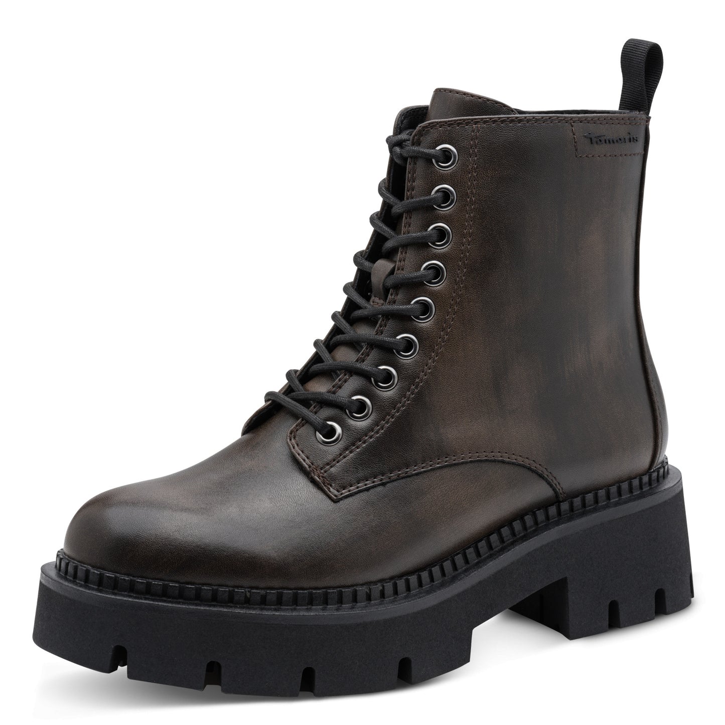 Tamaris Stiefelette 25254 Cigar-Braun | Veganer Schnürboot mit Chunky-Sohle - Frontansicht