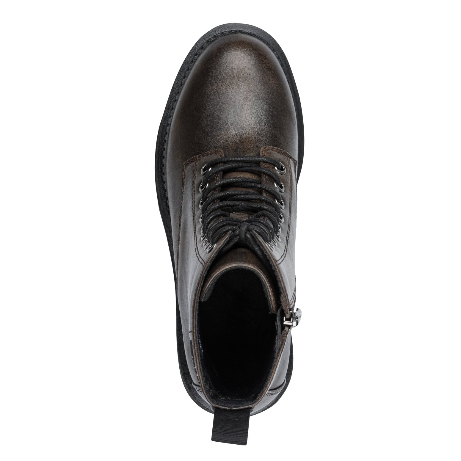 Tamaris Stiefelette 25254 Cigar-Braun | Veganer Schnürboot mit Chunky-Sohle - Detailansicht Schnürung