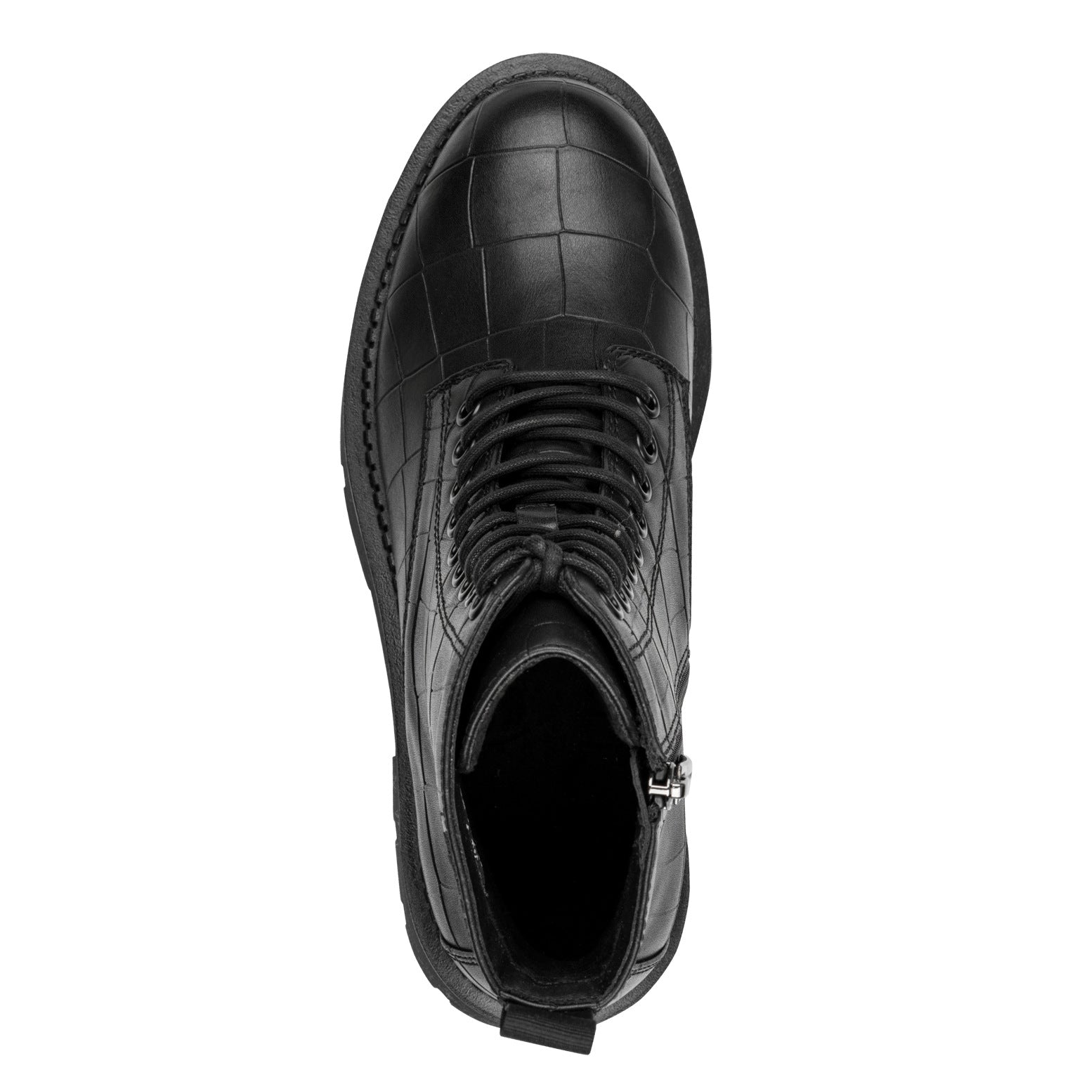 Tamaris Stiefelette 25254 Schwarz Croco | Veganer Schnürboot mit Chunky-Sohle - Detailansicht Schnürung
