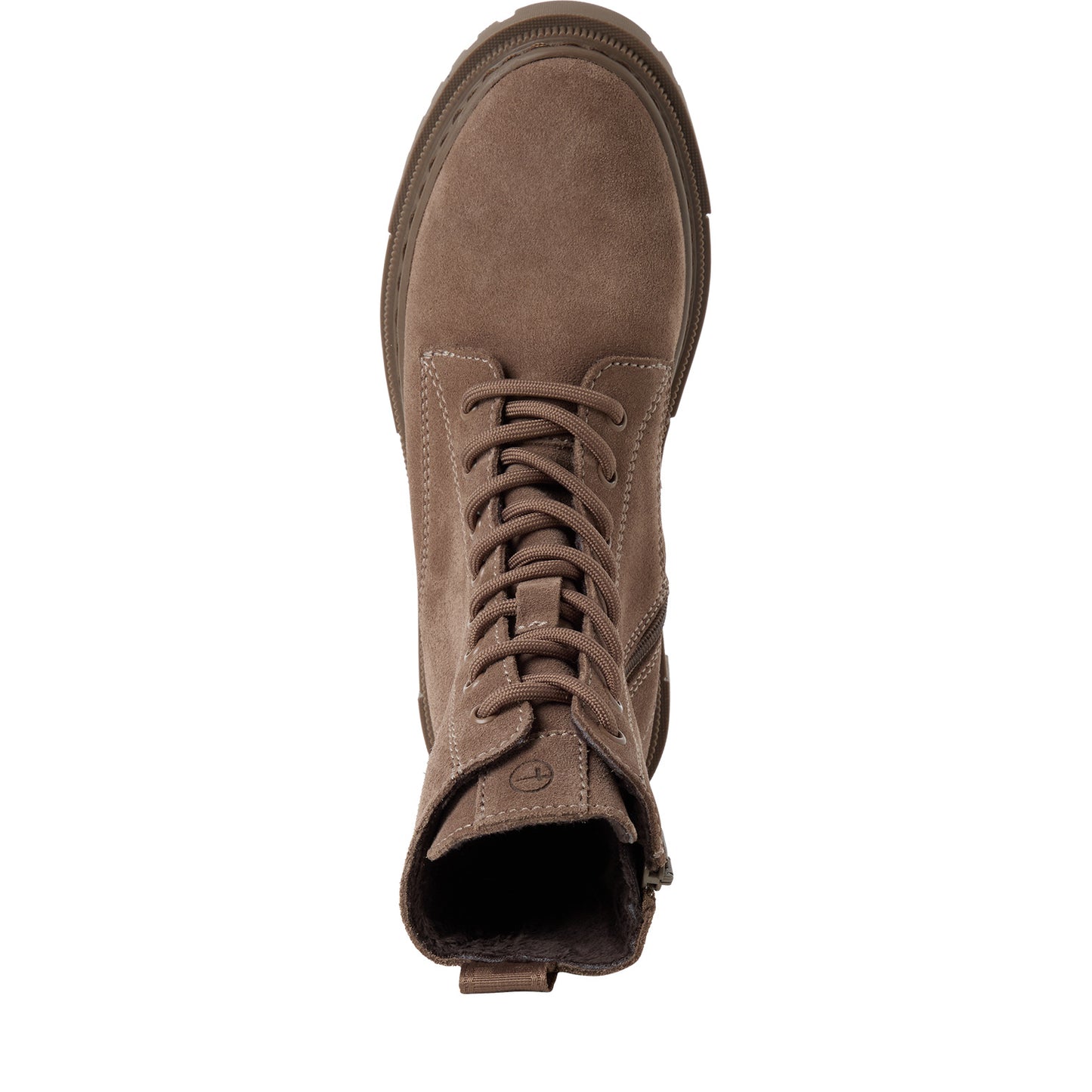 Tamaris Stiefelette 25276 Taupe aus Leder mit Wechselfußbett - Detailansicht Schnürung