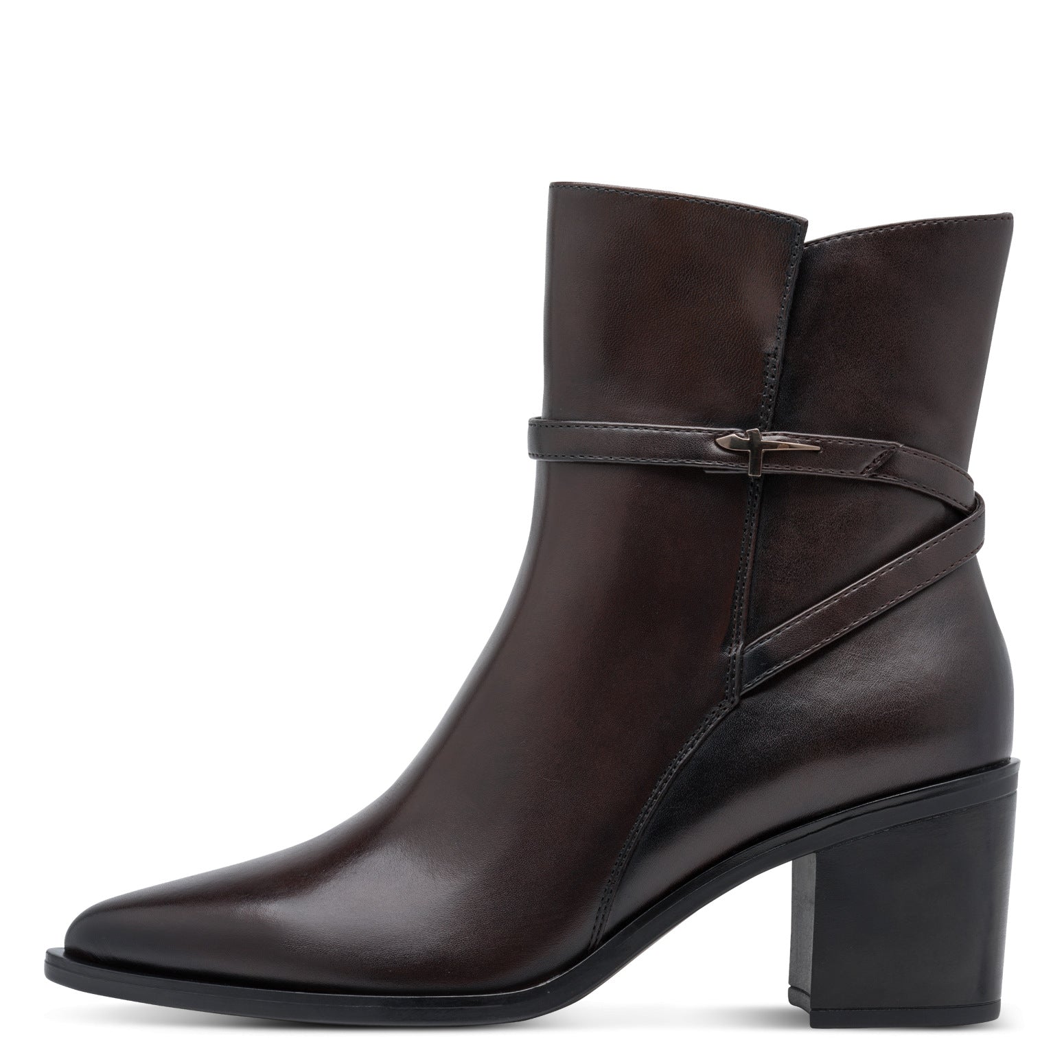 Tamaris Lederstiefelette 25331 Mahogany-Braun - Spitze Form, Fußbett - Seitenansicht