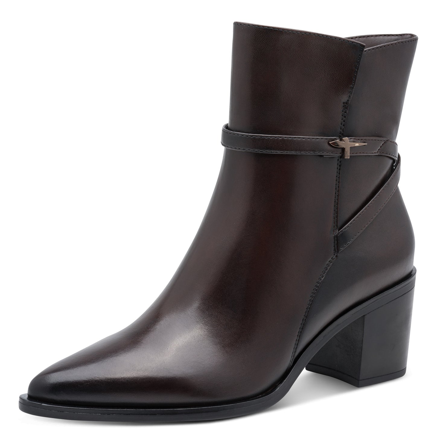 Tamaris Lederstiefelette 25331 Mahogany-Braun - Spitze Form, Fußbett - Vorderansicht