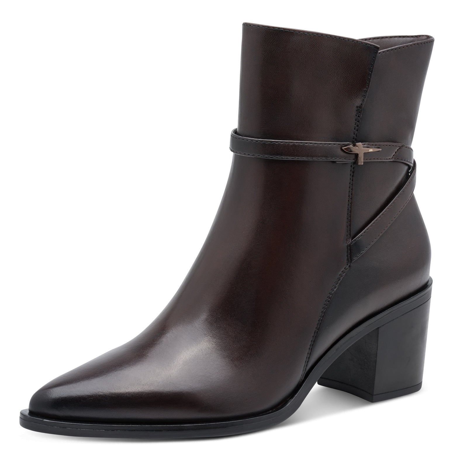 Tamaris Lederstiefelette 25331 Mahogany-Braun - Spitze Form, Fußbett - Vorderansicht