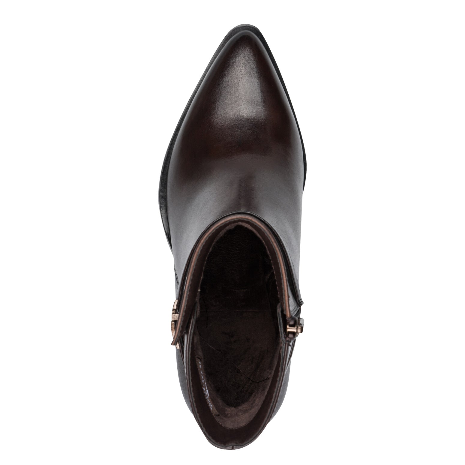 Tamaris Lederstiefelette 25331 Mahogany-Braun - Spitze Form, Fußbett - Detail der Schuhspitze