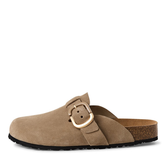 Tamaris Pantolette 27600 Taupe - Lederpantolette mit Fußbett - Seitenansicht