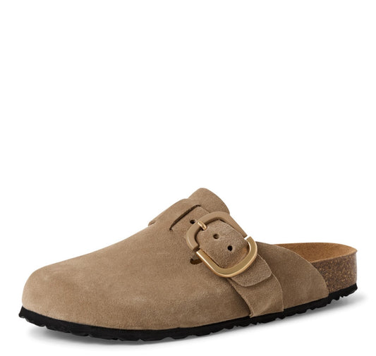 Tamaris Pantolette 27600 Taupe - Lederpantolette mit Fußbett - Frontansicht