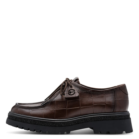 Tamaris Schnürer 23627 Mocca Croco – Lederschuh mit Touch-it Fußbett - Seitenansicht