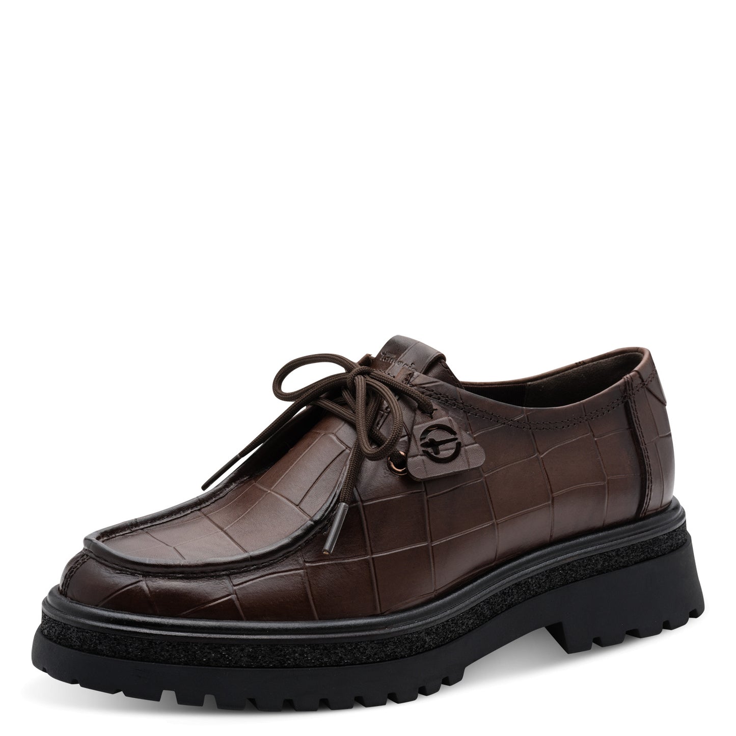 Tamaris Schnürer 23627 Mocca Croco – Lederschuh mit Touch-it Fußbett - Frontansicht