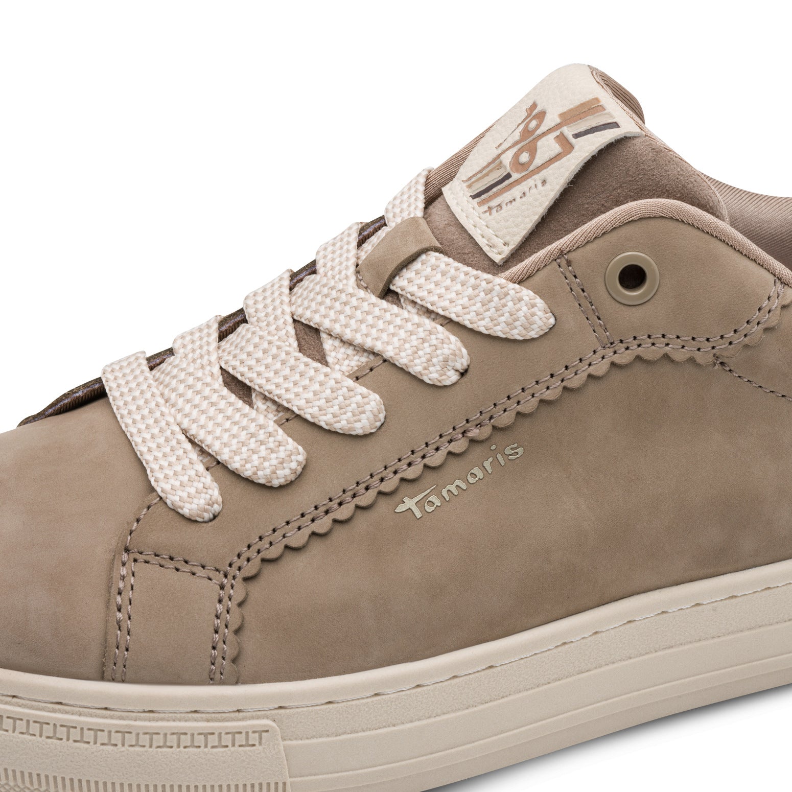 Tamaris Sneaker 23730 Taupe-Beige | Leder Slip-On mit Wechselfußbett - Detailansicht