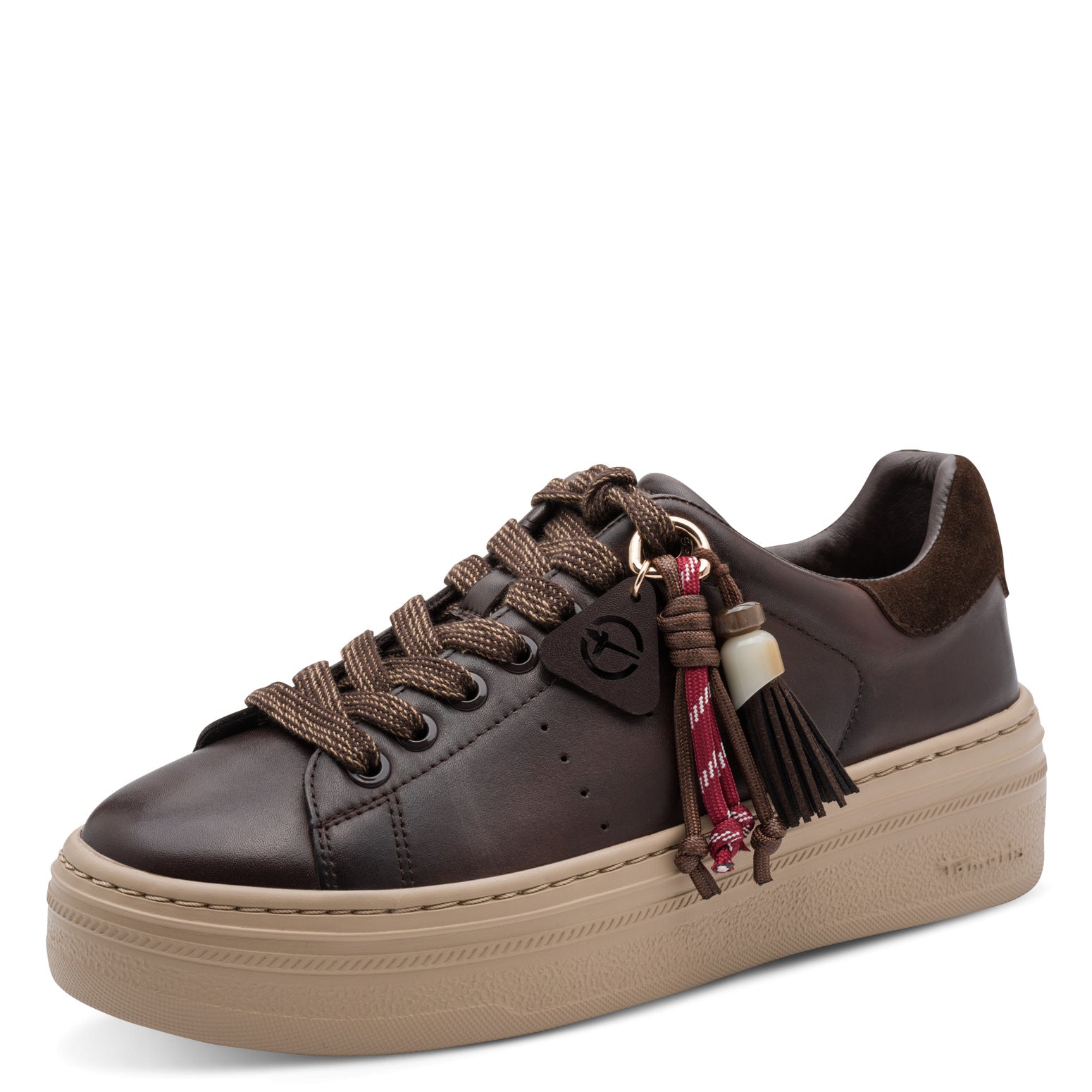Tamaris Sneaker 23775 Mocca | Ledersneaker mit Wechselfußbett - Frontansicht