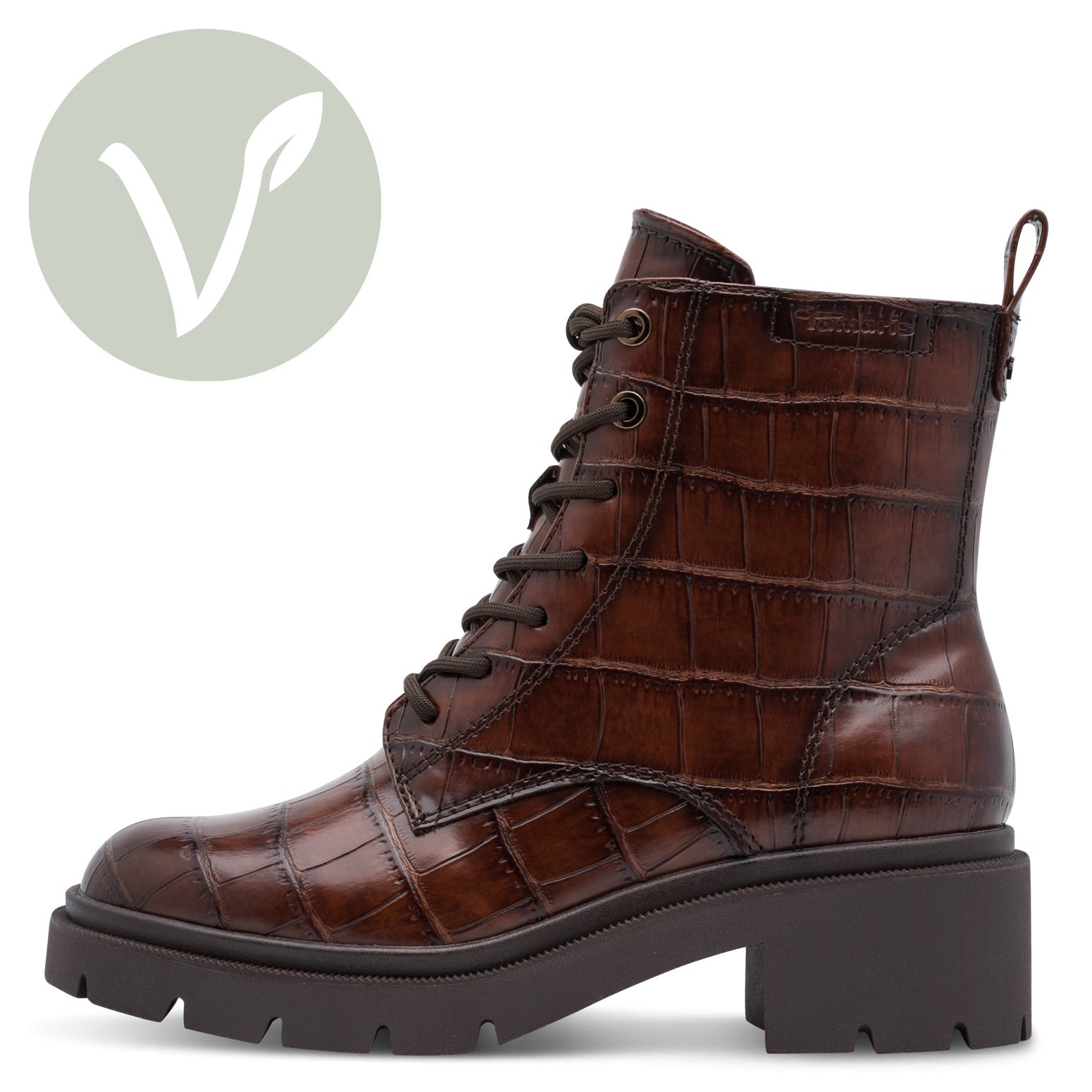 Tamaris Stiefelette 25210 Cognac Croco, Vegan & Touch-it - Seitenansicht